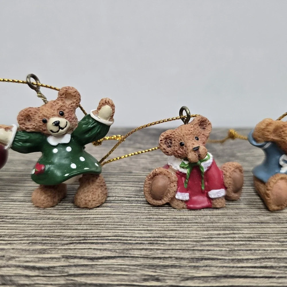 Vintage Kurt Adler Holly Bearies Miniature Bear Ornaments Set of 6‎ Christmas